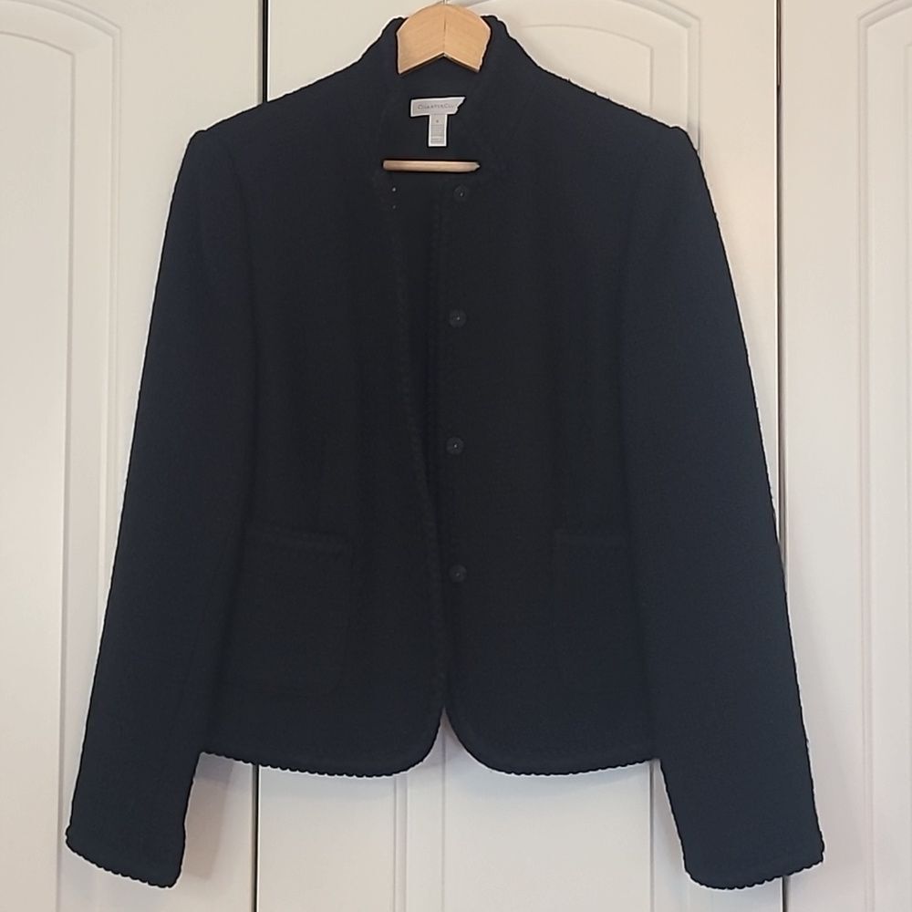 Charter Club Wool Blend Cropped Tweed Boxy Black Blazer Size 6